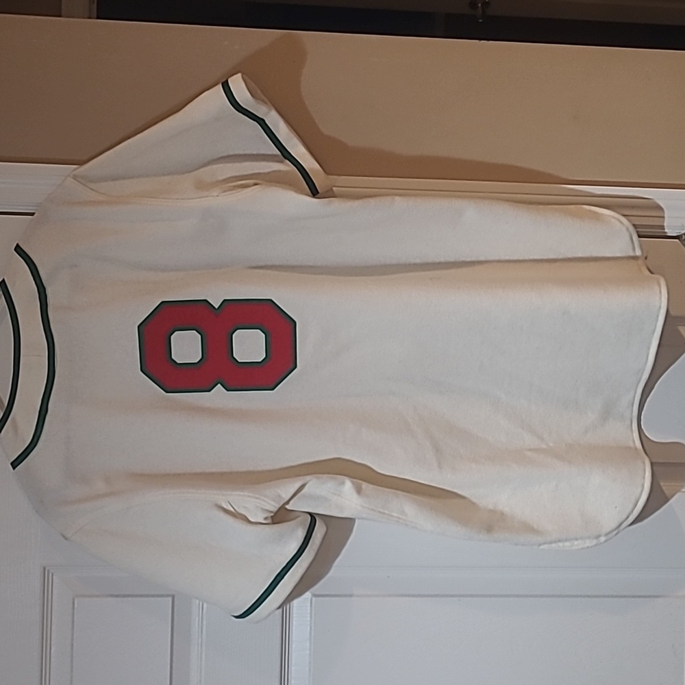 Ebbets Field Flannels Wool Cream and Green Baseball Shirt - Picture 3 of 5